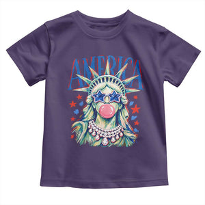 America Statue of Liberty Blowing Bubblegum Toddler T Shirt Star and Glasses Patriotic Summer Vibes Graphic