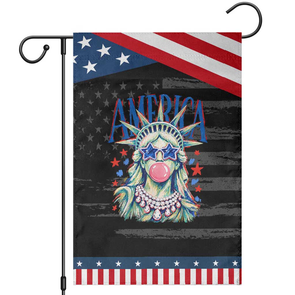 America Statue of Liberty Blowing Bubblegum Patriotic Garden Flag Star and Glasses Summer Vibes Graphic