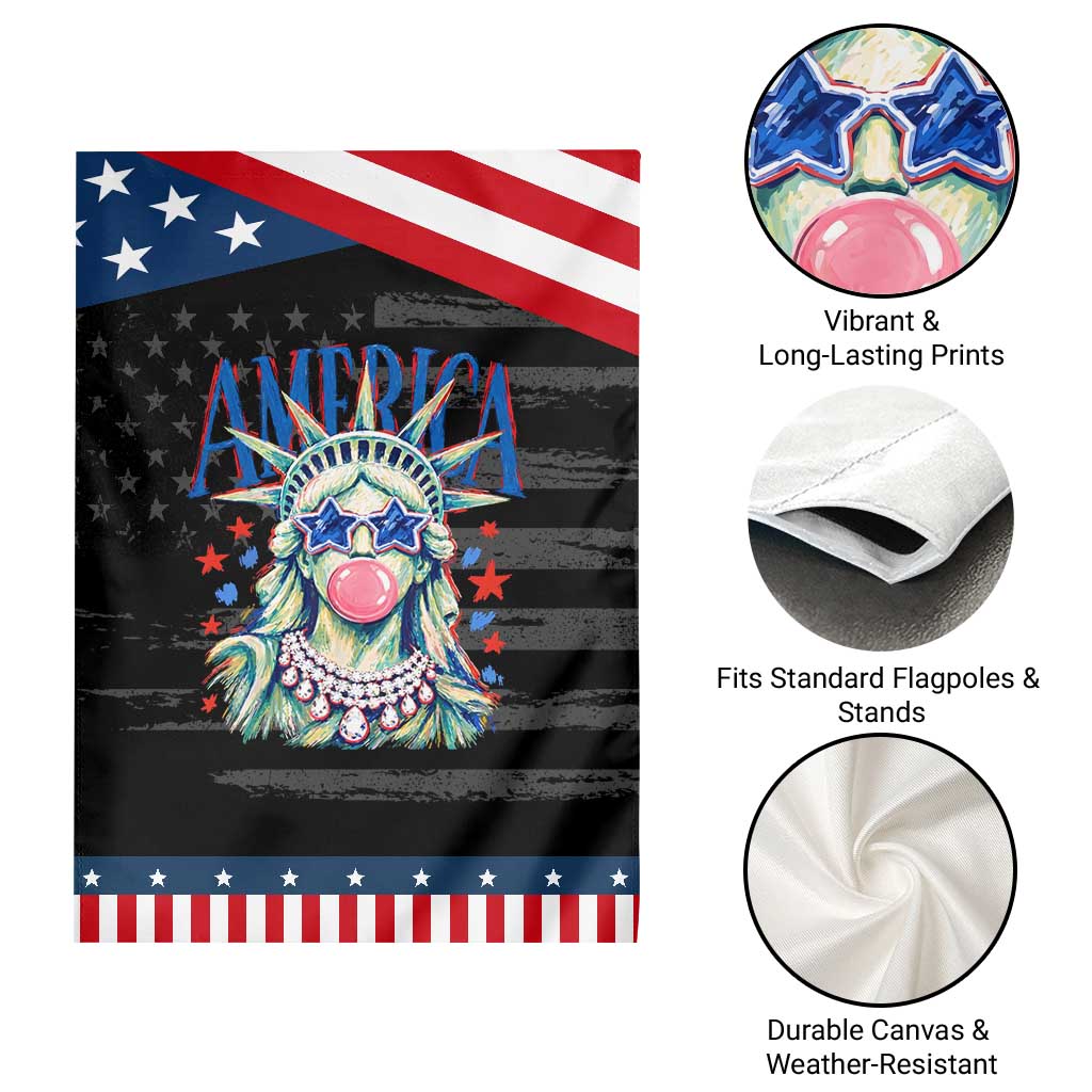 America Statue of Liberty Blowing Bubblegum Patriotic Garden Flag Star and Glasses Summer Vibes Graphic