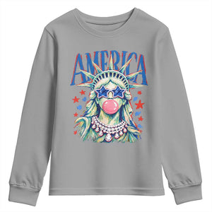 America Statue of Liberty Blowing Bubblegum Youth Sweatshirt Star and Glasses Patriotic Summer Vibes Graphic