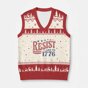 Resist Like Its 1776 V-Neck Knit Sweater Vest Vintage Distressed Patriotic Political Satire Graphic