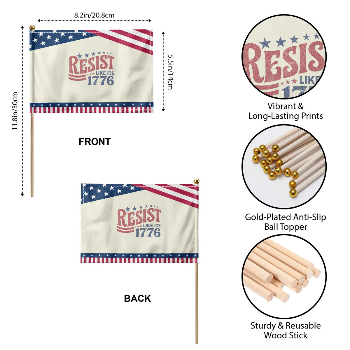 Resist Like Its 1776 Patriotic Handheld Flag Vintage Distressed Political Satire Graphic