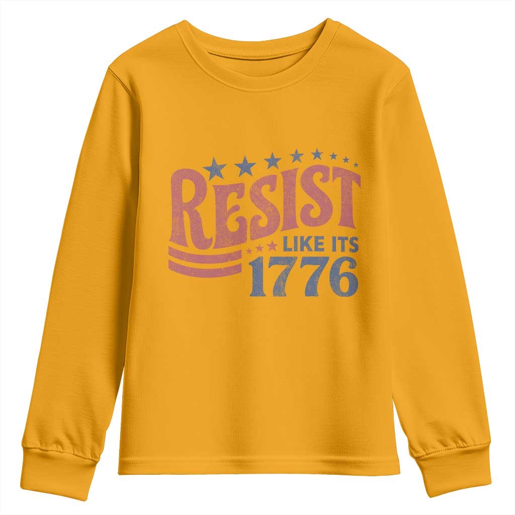 Resist Like Its 1776 Youth Sweatshirt Vintage Distressed Patriotic Political Satire Graphic