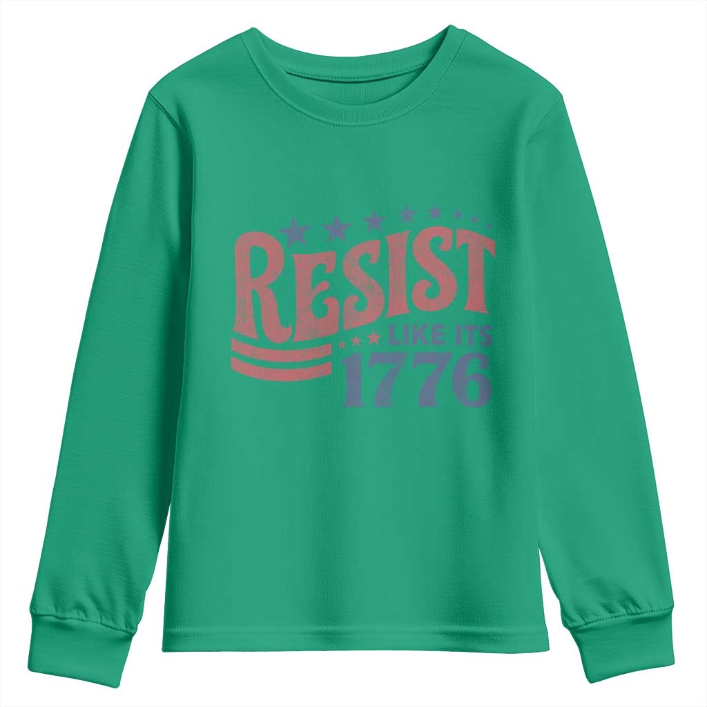 Resist Like Its 1776 Youth Sweatshirt Vintage Distressed Patriotic Political Satire Graphic