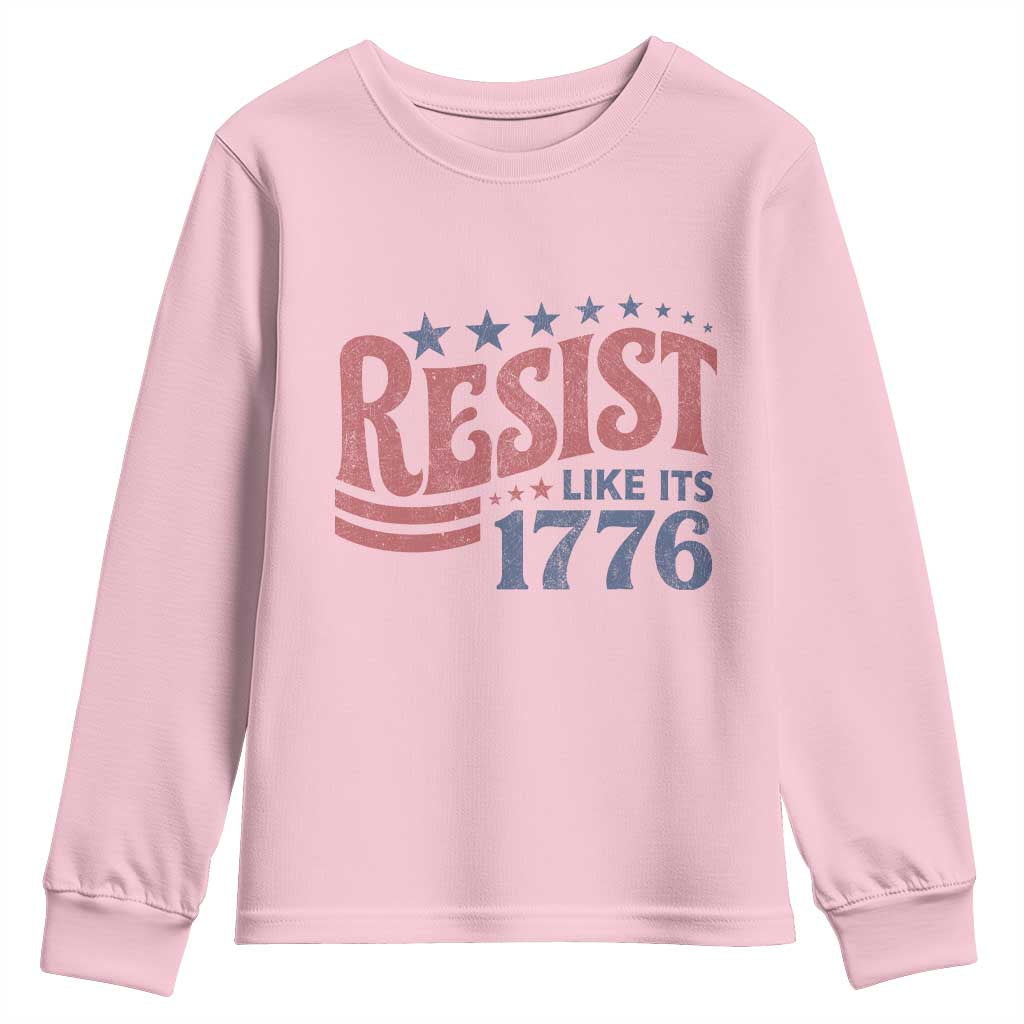 Resist Like Its 1776 Youth Sweatshirt Vintage Distressed Patriotic Political Satire Graphic