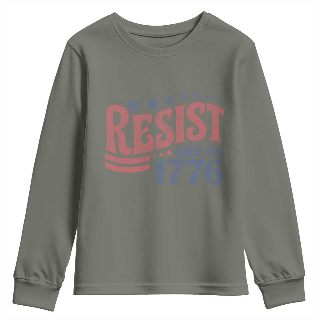 Resist Like Its 1776 Youth Sweatshirt Vintage Distressed Patriotic Political Satire Graphic