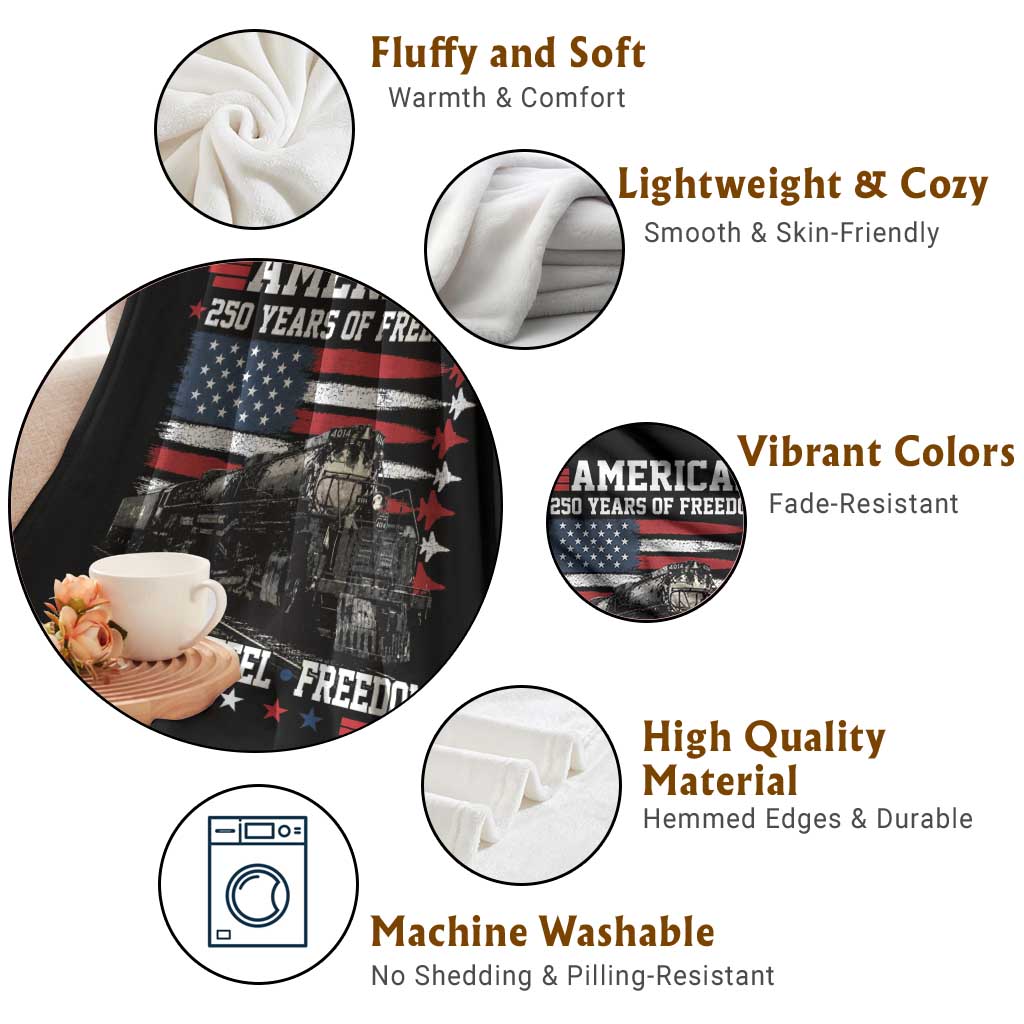 Steam Steel Freedom Stainless American Spirit Throw Blanket 250 Years USA Railroad Legend Patriotic Military Jet Flyover Graphic TS02 Print Your Wear
