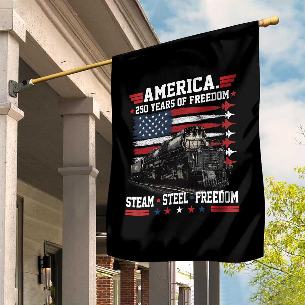 Steam Steel Freedom Stainless American Spirit Garden Flag 250 Years USA Railroad Legend Patriotic Military Jet Flyover Graphic TS02 Print Your Wear