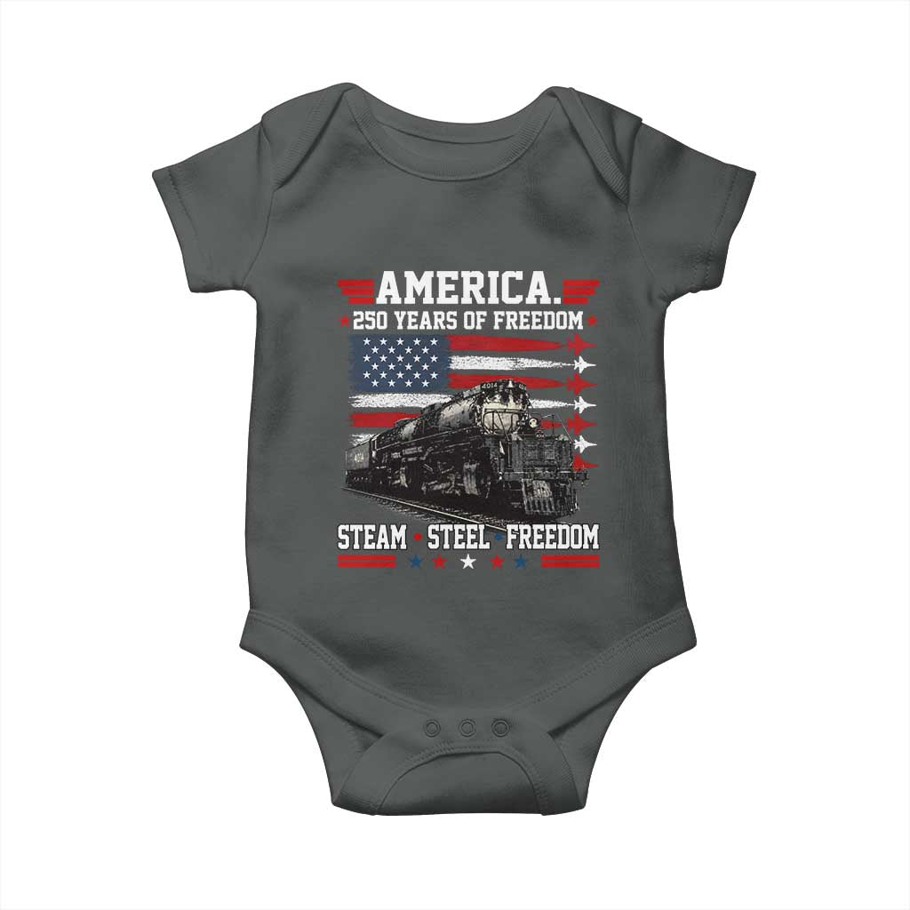 Steam Steel Freedom Stainless American Spirit Baby Onesie 250 Years USA Railroad Legend Patriotic Military Jet Flyover Graphic TS02 Dark Heather Print Your Wear