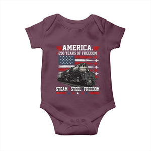 Steam Steel Freedom Stainless American Spirit Baby Onesie 250 Years USA Railroad Legend Patriotic Military Jet Flyover Graphic TS02 Maroon Print Your Wear