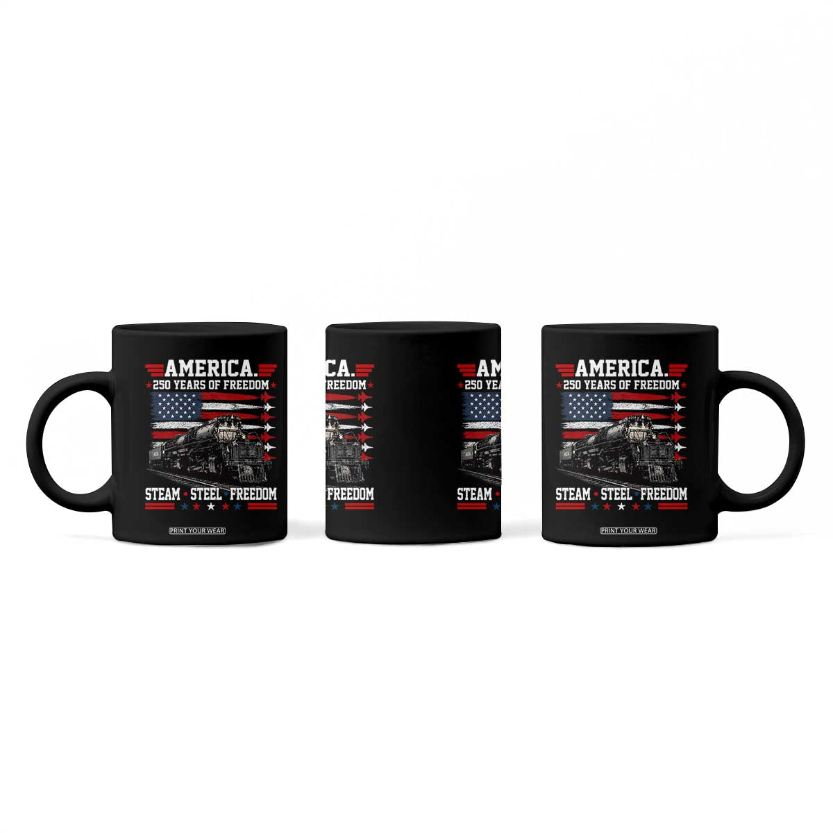 Steam Steel Freedom Stainless American Spirit Coffee Mug 250 Years USA Railroad Legend Patriotic Military Jet Flyover Graphic TS02 Print Your Wear