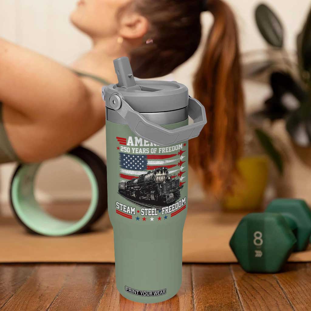 Steam Steel Freedom Stainless American Spirit Flip Straw Tumbler 250 Years USA Railroad Legend Patriotic Military Jet Flyover Graphic TS02 One Size: 30 oz Moss Green Print Your Wear