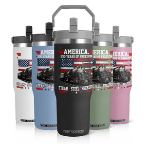 Steam Steel Freedom Stainless American Spirit Flip Straw Tumbler 250 Years USA Railroad Legend Patriotic Military Jet Flyover Graphic TS02 Print Your Wear