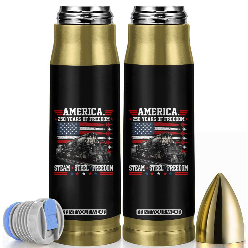 Steam Steel Freedom Stainless American Spirit Bullet Tumbler 250 Years USA Railroad Legend Patriotic Military Jet Flyover Graphic TS02 Black Print Your Wear