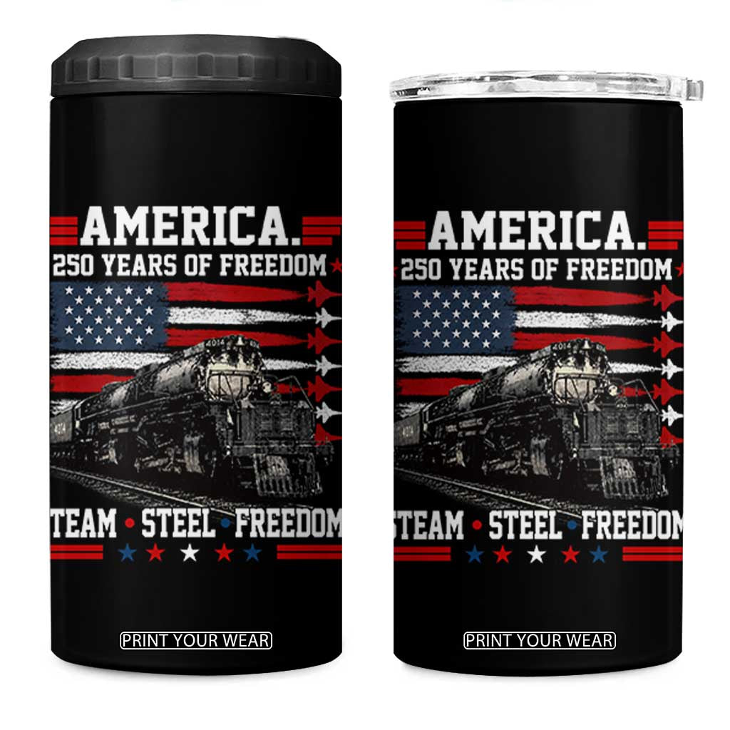 Steam Steel Freedom Stainless American Spirit 4 in 1 Can Cooler Tumbler 250 Years USA Railroad Legend Patriotic Military Jet Flyover Graphic TS02 One Size: 16 oz Black Print Your Wear