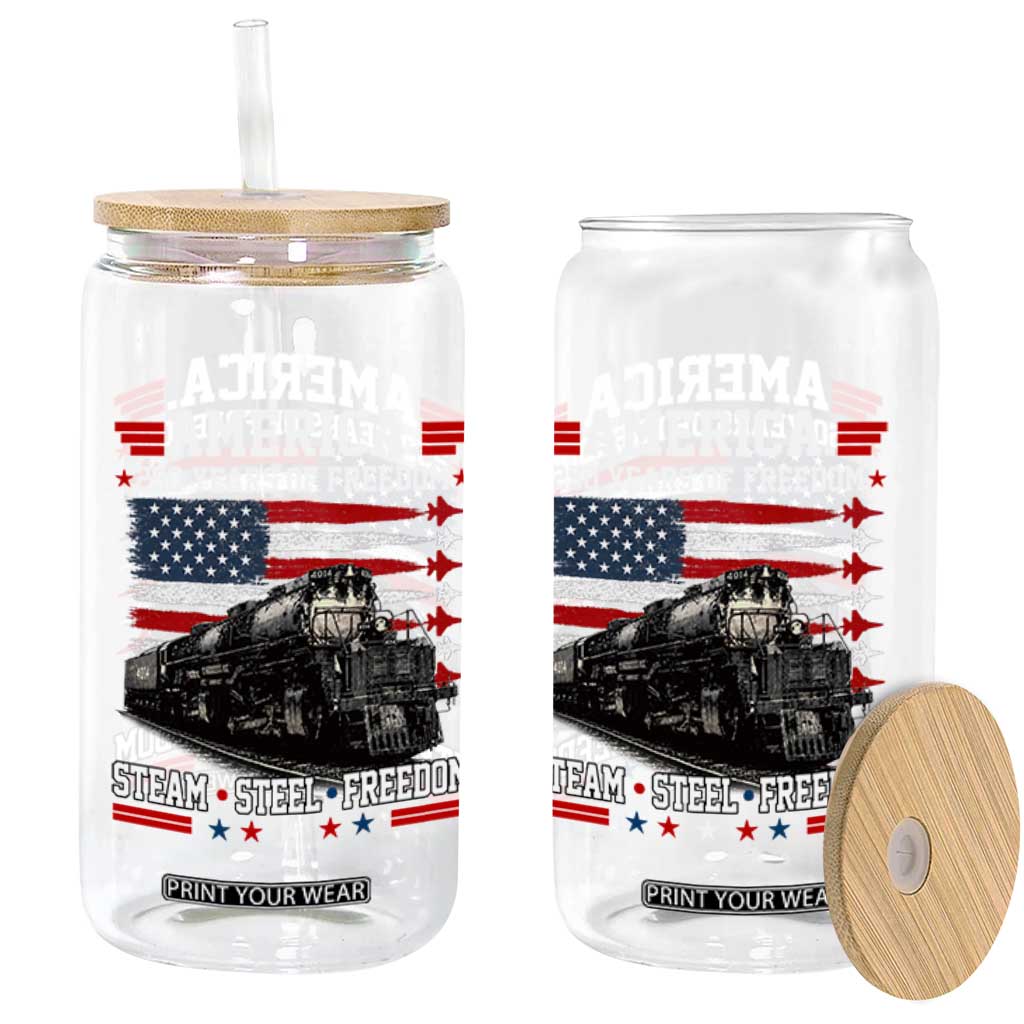 Steam Steel Freedom Stainless American Spirit Glass Can 250 Years USA Railroad Legend Patriotic Military Jet Flyover Graphic TS02 Print Your Wear