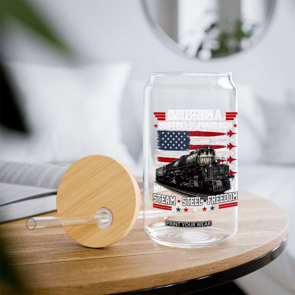 Steam Steel Freedom Stainless American Spirit Glass Can 250 Years USA Railroad Legend Patriotic Military Jet Flyover Graphic TS02 Print Your Wear