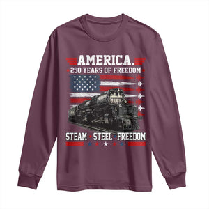 Steam Steel Freedom Stainless American Spirit Long Sleeve Shirt 250 Years USA Railroad Legend Patriotic Military Jet Flyover Graphic