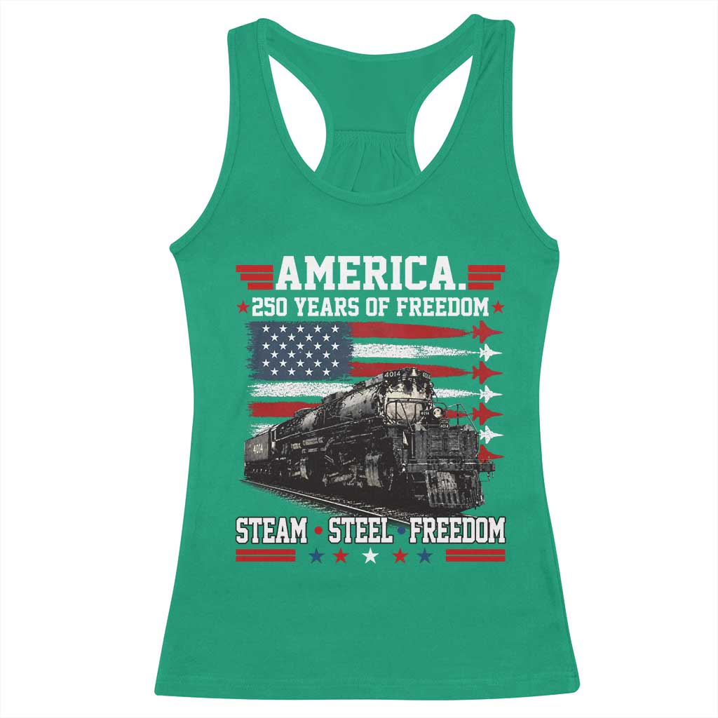 Steam Steel Freedom Stainless American Spirit Racerback Tank Top 250 Years USA Railroad Legend Patriotic Military Jet Flyover Graphic
