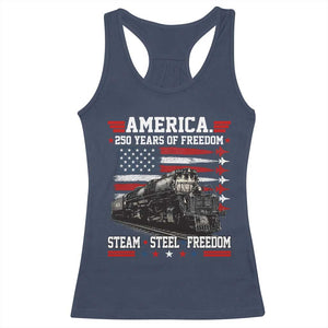 Steam Steel Freedom Stainless American Spirit Racerback Tank Top 250 Years USA Railroad Legend Patriotic Military Jet Flyover Graphic