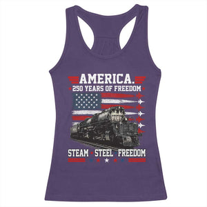 Steam Steel Freedom Stainless American Spirit Racerback Tank Top 250 Years USA Railroad Legend Patriotic Military Jet Flyover Graphic