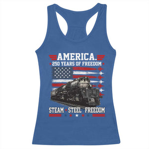 Steam Steel Freedom Stainless American Spirit Racerback Tank Top 250 Years USA Railroad Legend Patriotic Military Jet Flyover Graphic