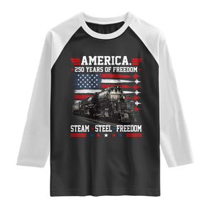 Steam Steel Freedom Stainless American Spirit Raglan Shirt 250 Years USA Railroad Legend Patriotic Military Jet Flyover Graphic