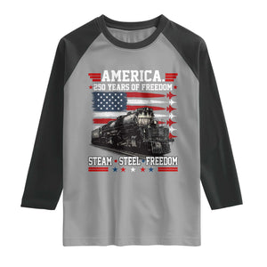 Steam Steel Freedom Stainless American Spirit Raglan Shirt 250 Years USA Railroad Legend Patriotic Military Jet Flyover Graphic