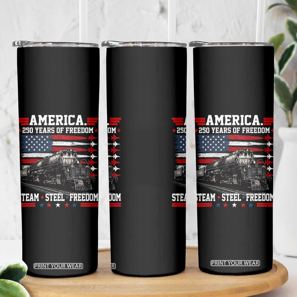 Steam Steel Freedom Stainless American Spirit Skinny Tumbler 250 Years USA Railroad Legend Patriotic Military Jet Flyover Graphic TS02 Print Your Wear