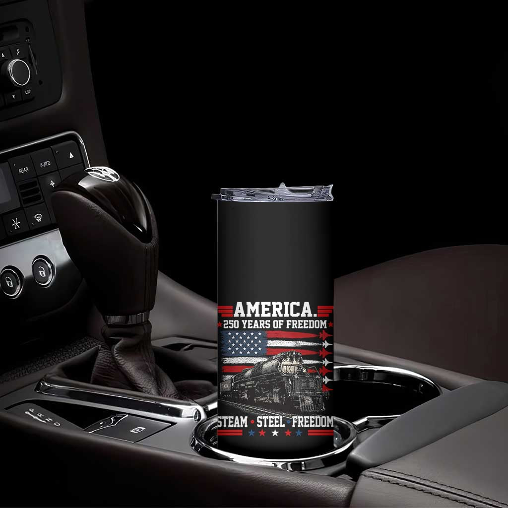 Steam Steel Freedom Stainless American Spirit Skinny Tumbler 250 Years USA Railroad Legend Patriotic Military Jet Flyover Graphic TS02 Print Your Wear