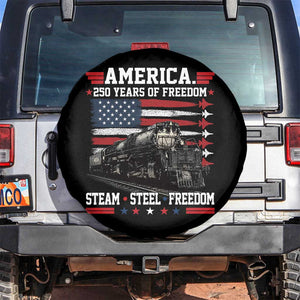Steam Steel Freedom Stainless American Spirit Spare Tire Cover 250 Years USA Railroad Legend Patriotic Military Jet Flyover Graphic TS02 No hole Black Print Your Wear