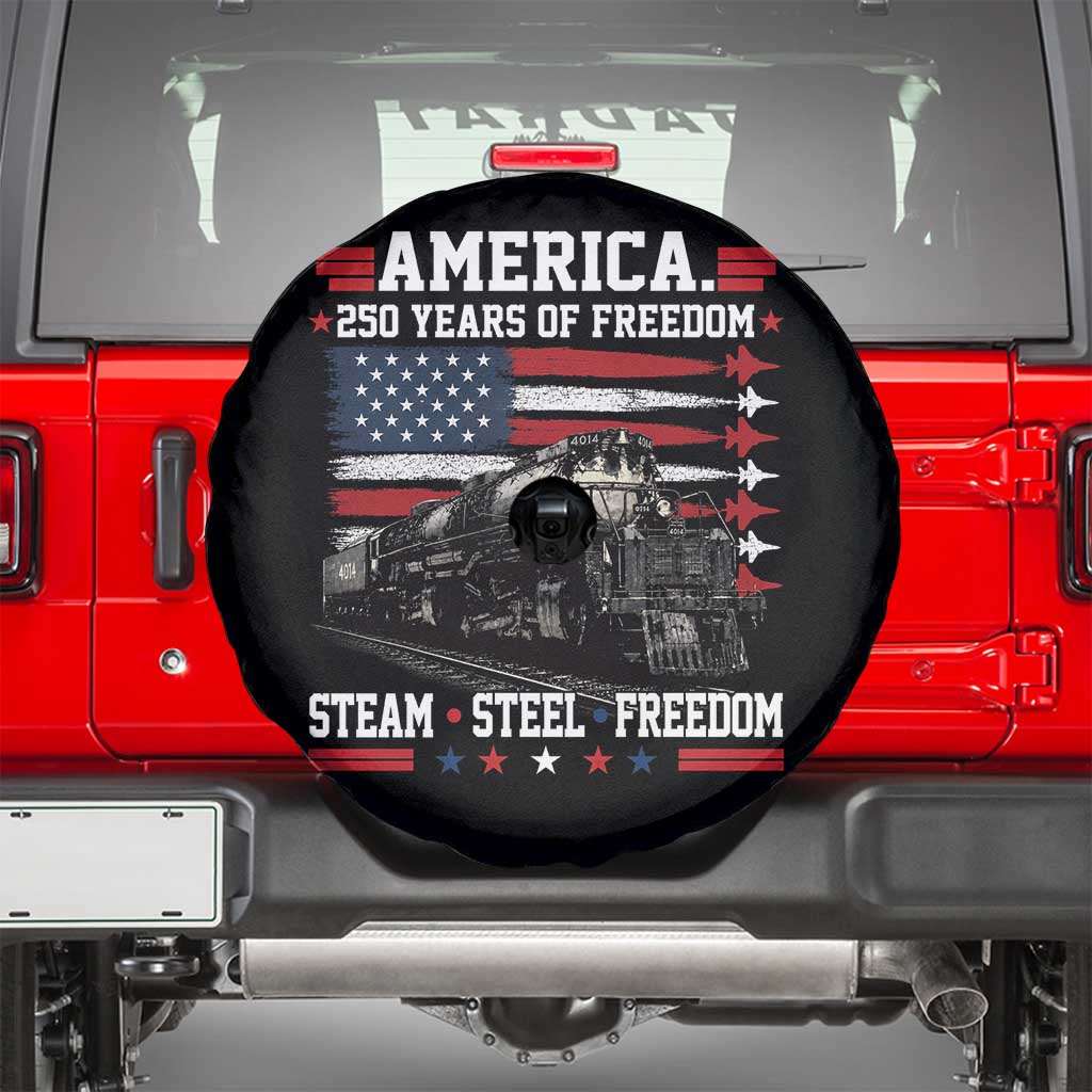 Steam Steel Freedom Stainless American Spirit Spare Tire Cover 250 Years USA Railroad Legend Patriotic Military Jet Flyover Graphic TS02 Black Print Your Wear