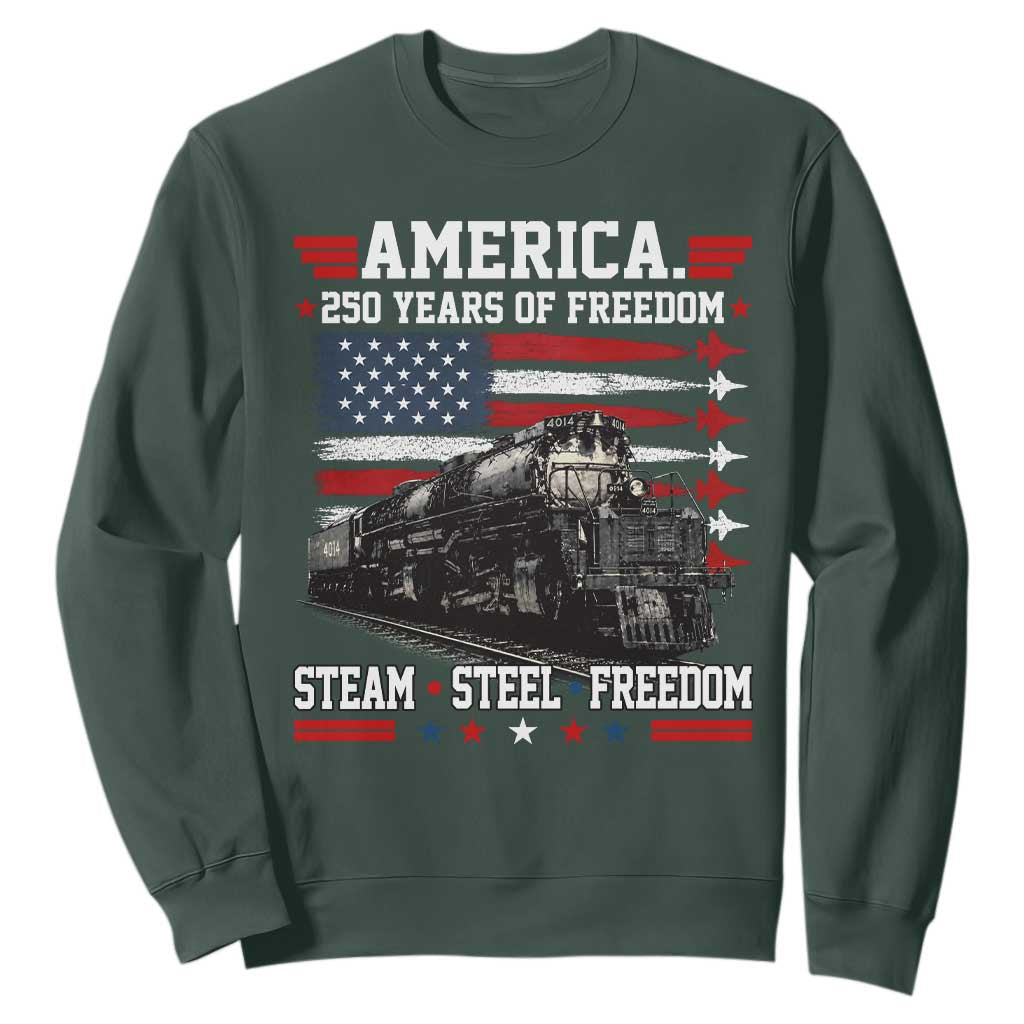 Steam Steel Freedom Stainless American Spirit Sweatshirt 250 Years USA Railroad Legend Patriotic Military Jet Flyover Graphic