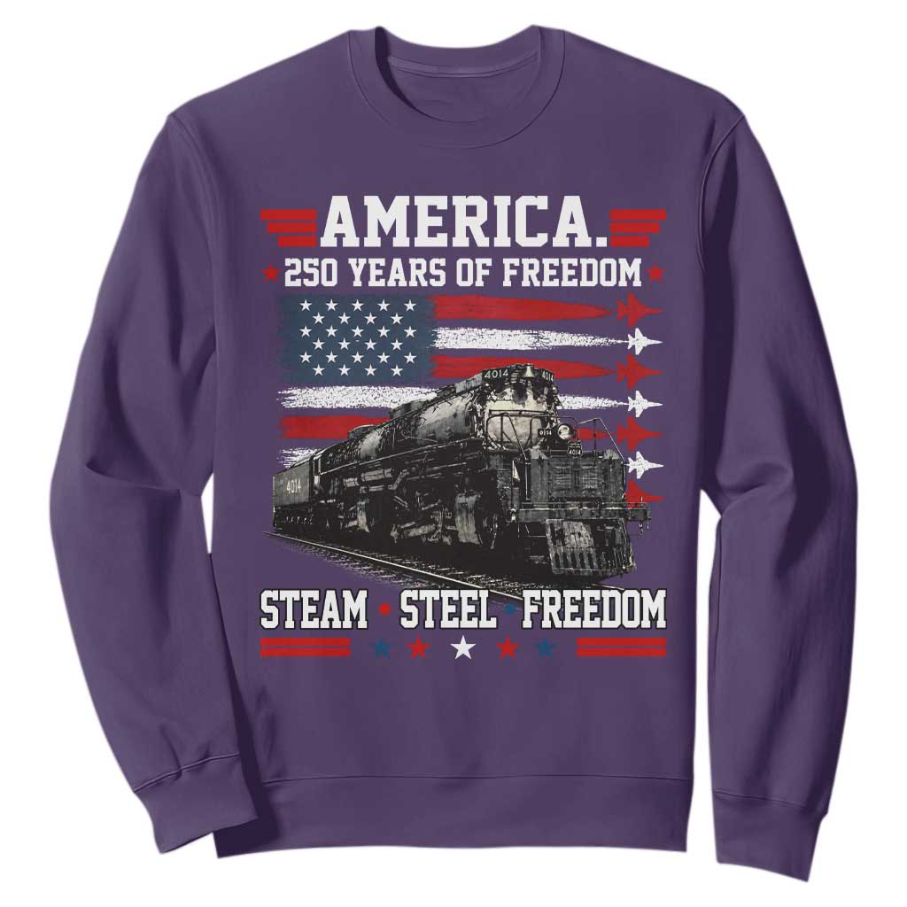 Steam Steel Freedom Stainless American Spirit Sweatshirt 250 Years USA Railroad Legend Patriotic Military Jet Flyover Graphic