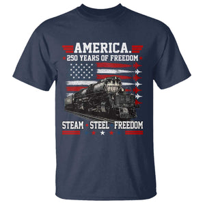 Steam Steel Freedom Stainless American Spirit T Shirt 250 Years USA Railroad Legend Patriotic Military Jet Flyover Graphic