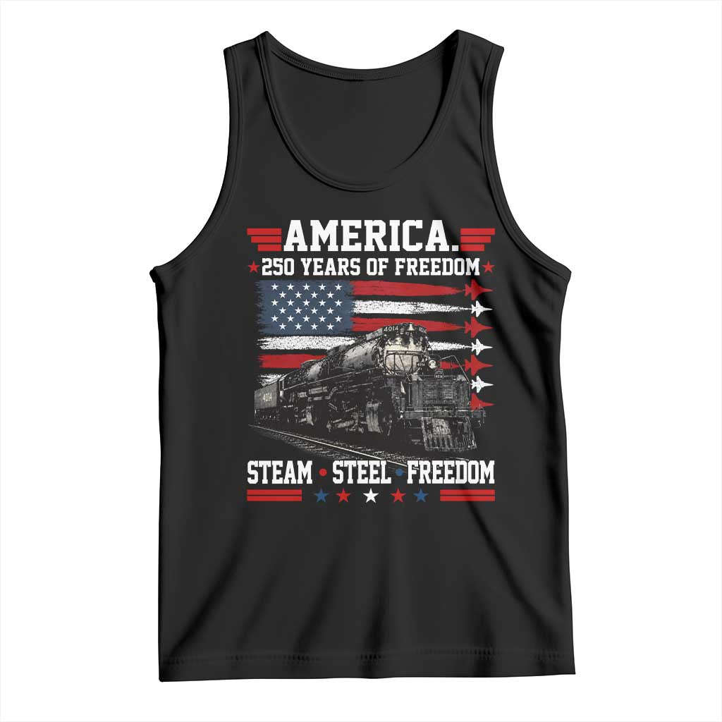 Steam Steel Freedom Stainless American Spirit Tank Top 250 Years USA Railroad Legend Patriotic Military Jet Flyover Graphic
