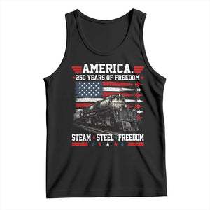 Steam Steel Freedom Stainless American Spirit Tank Top 250 Years USA Railroad Legend Patriotic Military Jet Flyover Graphic