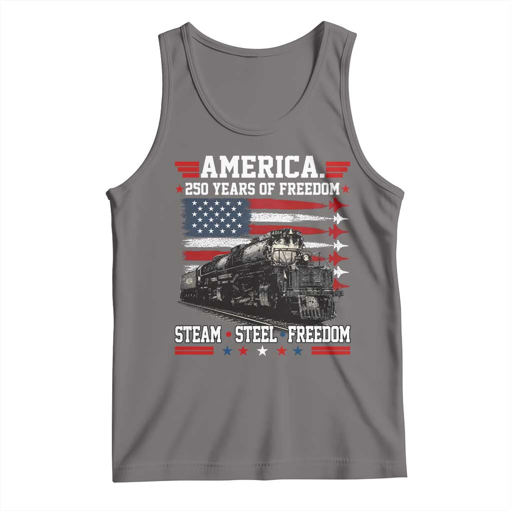 Steam Steel Freedom Stainless American Spirit Tank Top 250 Years USA Railroad Legend Patriotic Military Jet Flyover Graphic