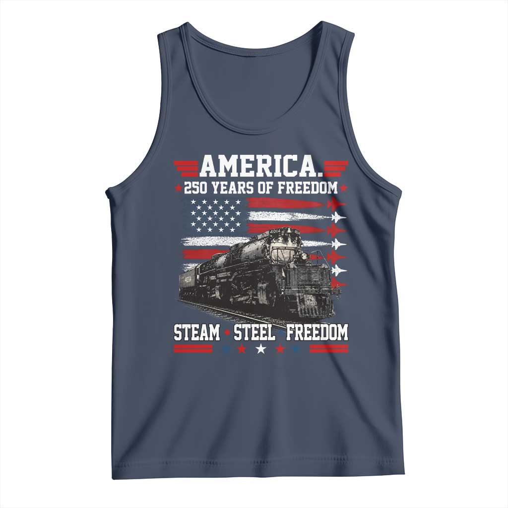 Steam Steel Freedom Stainless American Spirit Tank Top 250 Years USA Railroad Legend Patriotic Military Jet Flyover Graphic