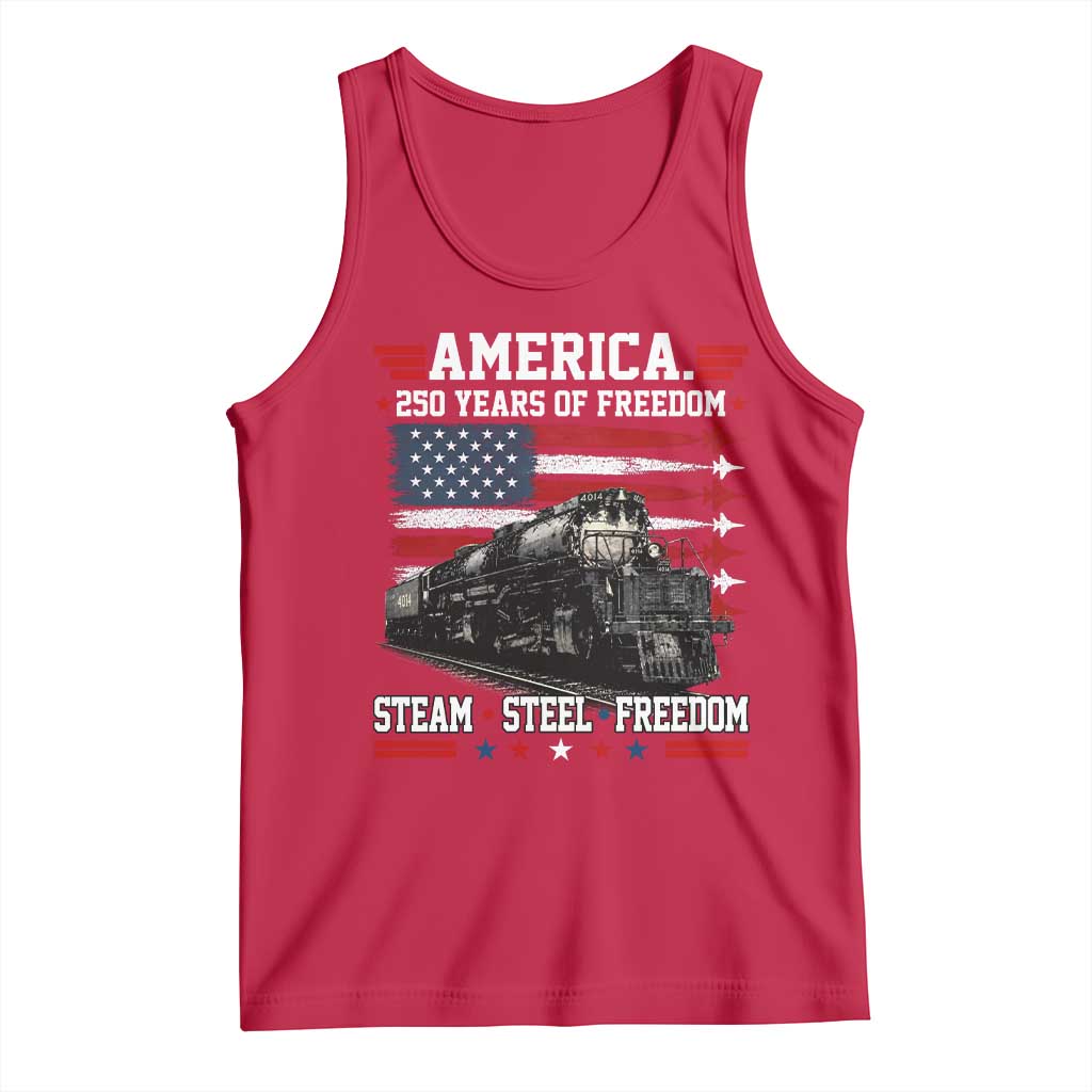 Steam Steel Freedom Stainless American Spirit Tank Top 250 Years USA Railroad Legend Patriotic Military Jet Flyover Graphic