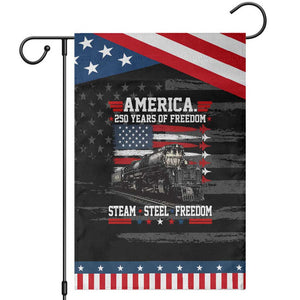 Steam Steel Freedom Stainless American Spirit Patriotic Garden Flag 250 Years USA Railroad Legend Military Jet Flyover Graphic