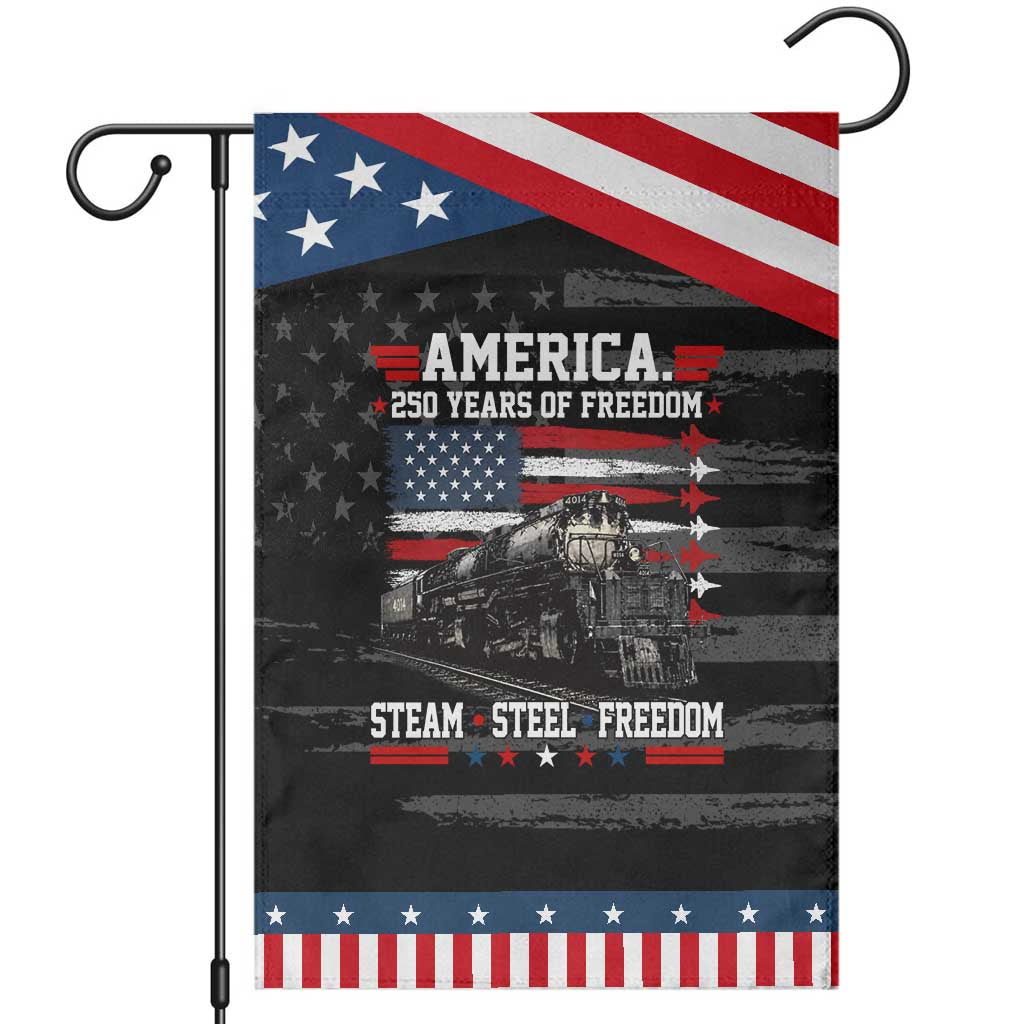 Steam Steel Freedom Stainless American Spirit Patriotic Garden Flag 250 Years USA Railroad Legend Military Jet Flyover Graphic TS02 Distressed Black Blue Print Your Wear