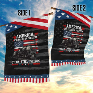 Steam Steel Freedom Stainless American Spirit Patriotic Garden Flag 250 Years USA Railroad Legend Military Jet Flyover Graphic