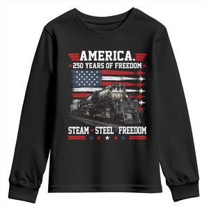 Steam Steel Freedom Stainless American Spirit Youth Sweatshirt 250 Years USA Railroad Legend Patriotic Military Jet Flyover Graphic