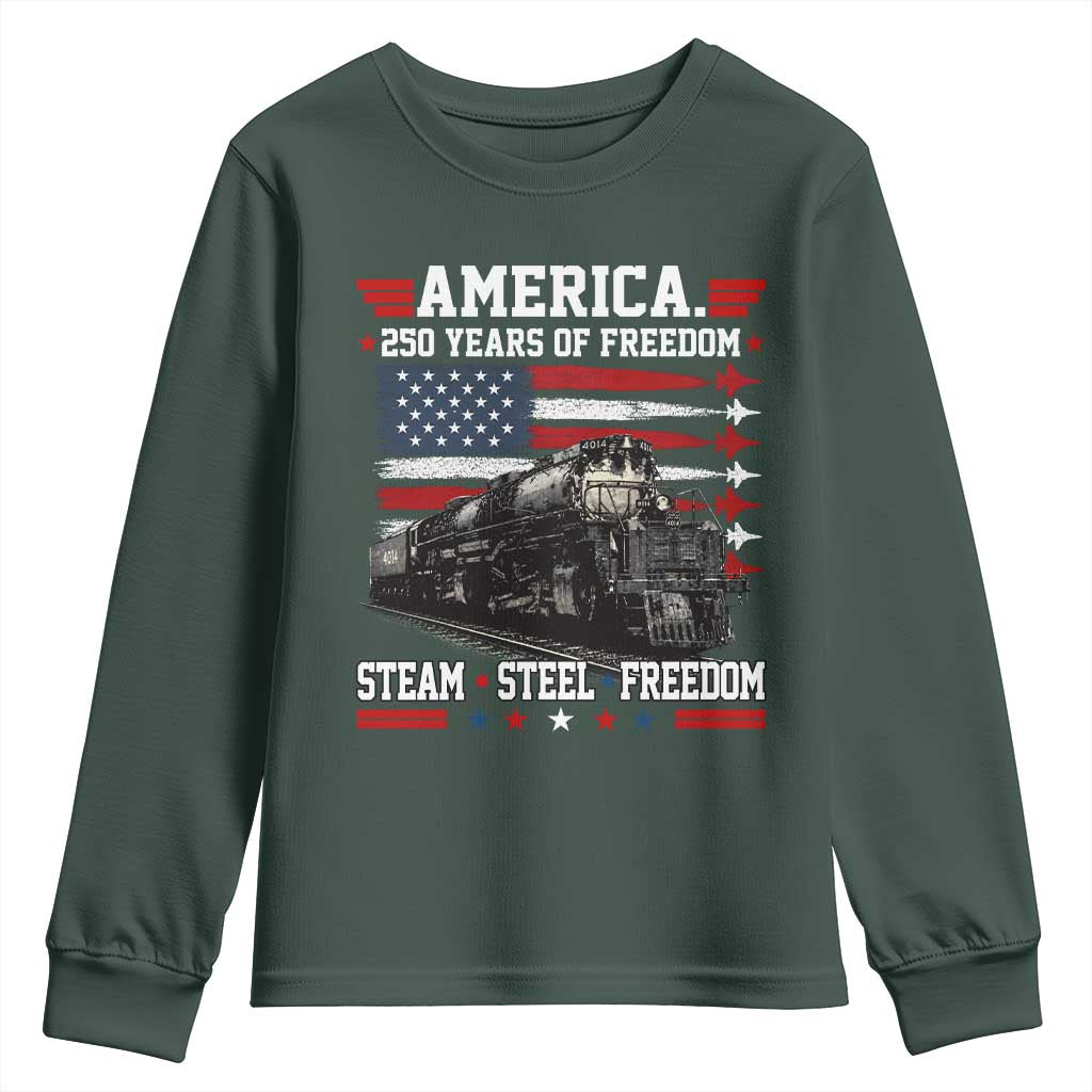 Steam Steel Freedom Stainless American Spirit Youth Sweatshirt 250 Years USA Railroad Legend Patriotic Military Jet Flyover Graphic