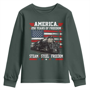Steam Steel Freedom Stainless American Spirit Youth Sweatshirt 250 Years USA Railroad Legend Patriotic Military Jet Flyover Graphic