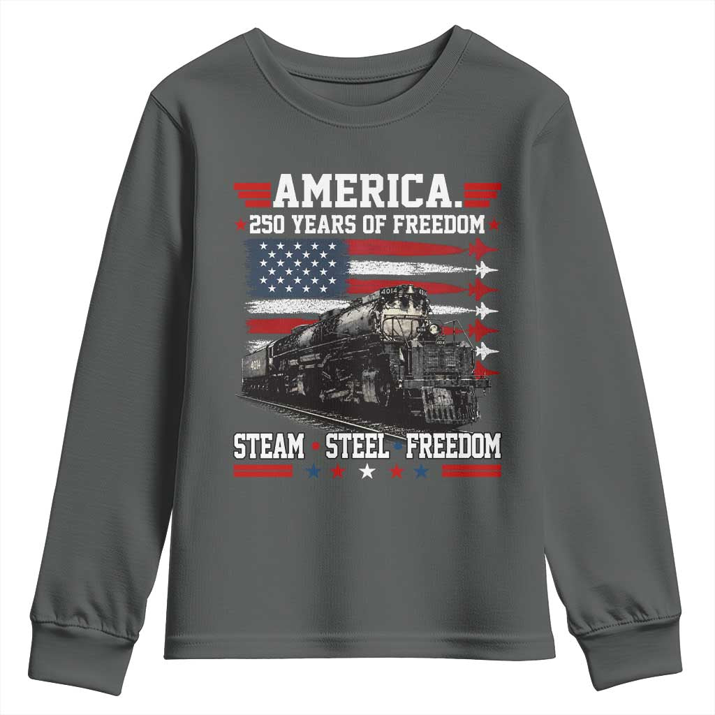 Steam Steel Freedom Stainless American Spirit Youth Sweatshirt 250 Years USA Railroad Legend Patriotic Military Jet Flyover Graphic