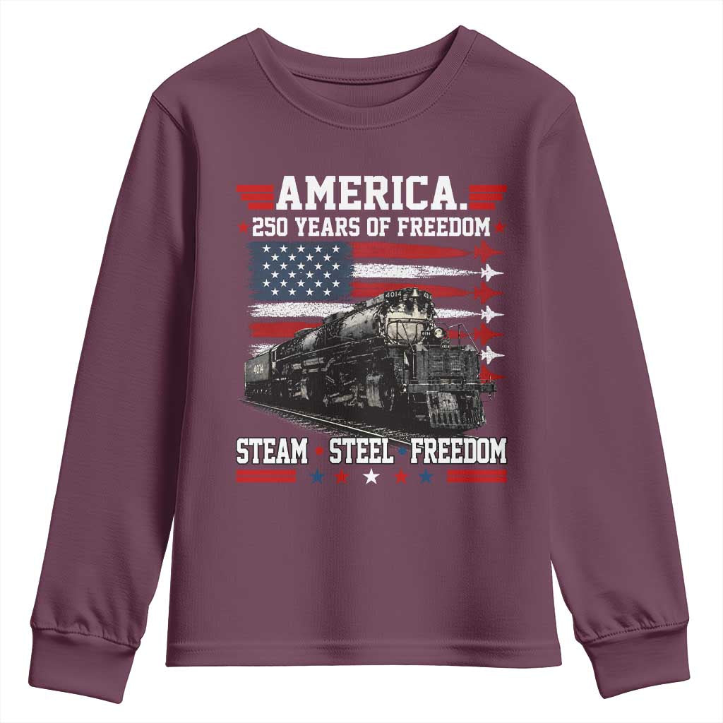 Steam Steel Freedom Stainless American Spirit Youth Sweatshirt 250 Years USA Railroad Legend Patriotic Military Jet Flyover Graphic