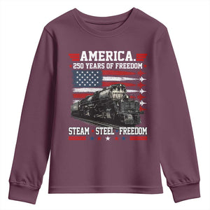 Steam Steel Freedom Stainless American Spirit Youth Sweatshirt 250 Years USA Railroad Legend Patriotic Military Jet Flyover Graphic