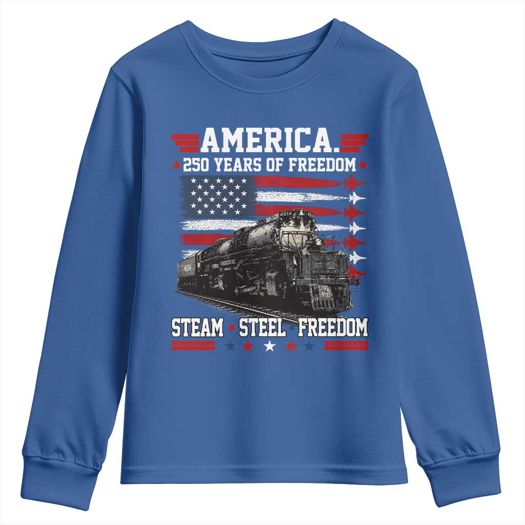 Steam Steel Freedom Stainless American Spirit Youth Sweatshirt 250 Years USA Railroad Legend Patriotic Military Jet Flyover Graphic
